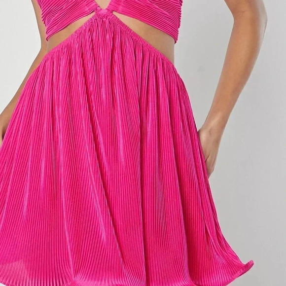 Hot Pink Sexy Women's Plisse Tie Backless Halter Dress - Picture 3 of 8